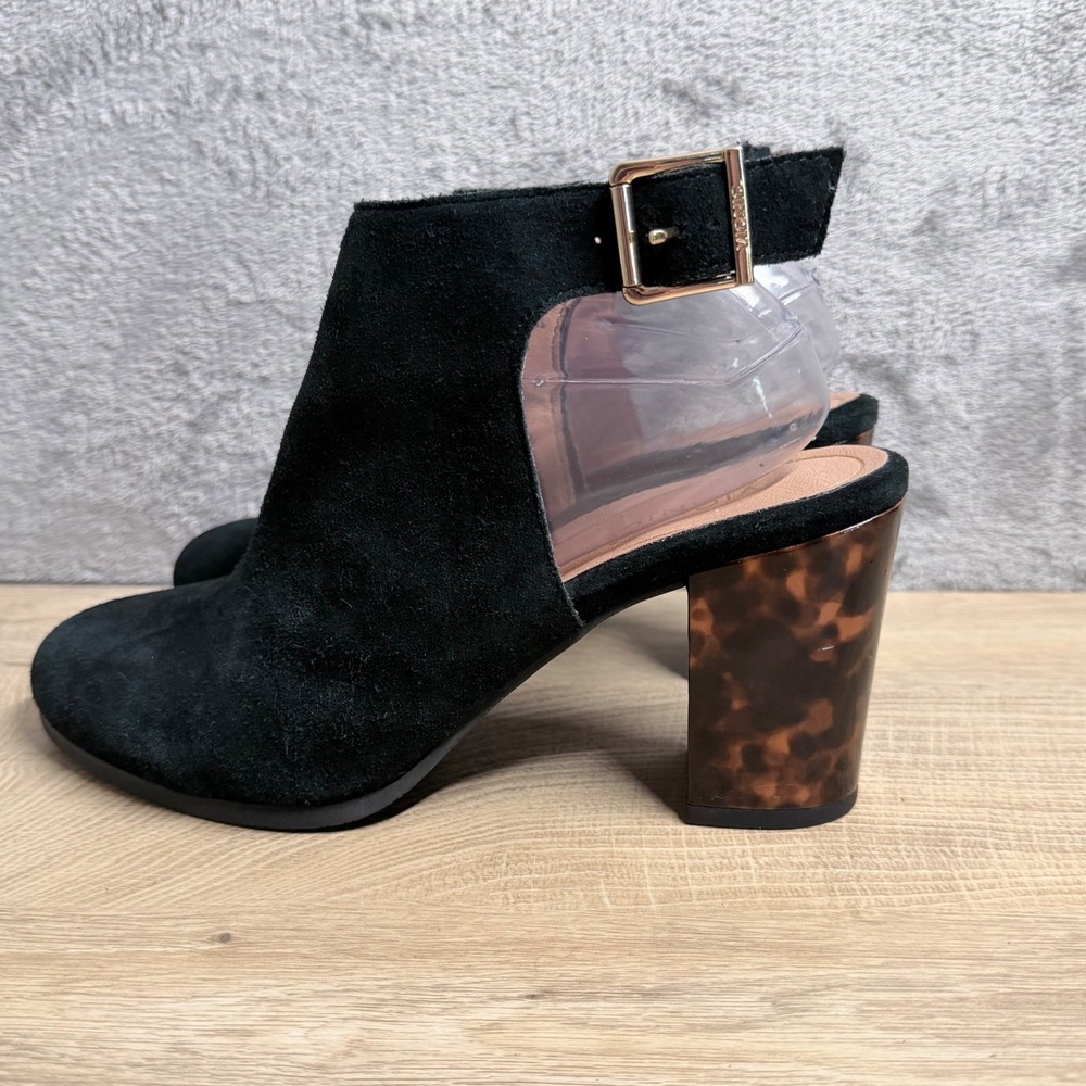 Vionic Lacey Suede Bootie 10 Black Tortoise Shell Block Heel Slingback Ankle